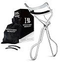 Brilliant Beauty Eyelash Curler with Satin Bag and Refill Pads - Award Winning - No Pinching, Just Dramatically Curled Eyelashes and Lash Line in Seconds - Get Gorgeous Eye Lashes Now (Platinum)