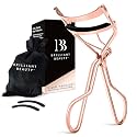 Brilliant Beauty Eyelash Curler with Satin Bag &amp; Refill Pads - Award Winning - No Pinching, Just Dramatically Curled Eyelashes for a Lash Lift in Seconds (Rose Gold)