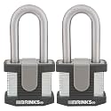BRINKS - 50mm Commercial Laminated Steel Keyed Padlock with 2” Shackle, 2-Pack - Solid Steel Body with Boron Steel Shackle