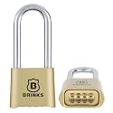 Brinks 671-49002 50mm 4-Dial Resettable Combination Lock with Chrome Plated Boron Steel Shackle and 2 3/8" Shackle Clearance, Brass Plated