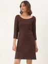BRINNS Women A-line Brown Knee Length Dress