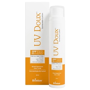uv doux sunscreen lotion spf 30  indias no1 dermatologist recommended brand  oil-free  mineral uva amp uvb protection  sweat amp water resistant  non-greasy  dry amp sensitive skin  50 ml