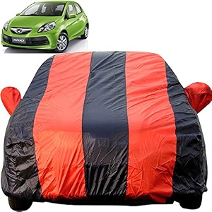 brio dustproof car cover with mirror pockets red blue stripes taffeta polystertriple stitched compatible with honda brio car cover 2013 to 2024 brio car accessories