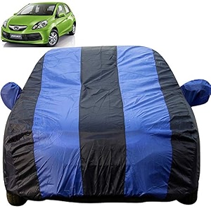 brio dustproof car cover with mirror pockets royal blue stripes taffeta polystertriple stitched compatible with honda brio car cover 2013 to 2024 brio car accessories