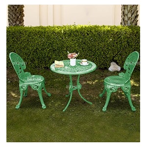brishi cast aluminium garden patio seating chair and table set for balcony outdoor furniture with 1 table and 2 chair set green