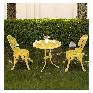brishi cast aluminium garden patio seating chair and table set for balcony outdoor furniture with 1 table and 2 chair set yellow