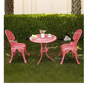 brishi cast aluminium garden patio seating chair and table set for balcony outdoor furniture with 1 table and 2 chair set red