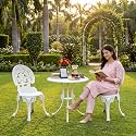 BRISHI Cast Aluminium Garden Patio Seating Chair and Table Set for Balcony Outdoor Furniture with 1 Table and 2 Chair Set (White)