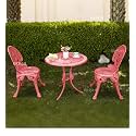 BRISHI Cast Aluminium Garden Patio Seating Chair and Table Set for Balcony Outdoor Furniture with 1 Table and 2 Chair Set (Red)