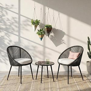 brishi garden patio seating chair and table set outdoor balcony garden coffee table set furniture with 1 table and 2 chairs set with cushion black-white