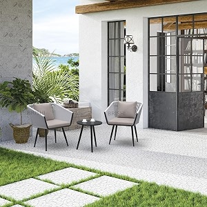 brishi garden patio seating chair and table set outdoor balcony garden coffee table set furniture with 1 table and 2 chairs set with cushion ivory grey