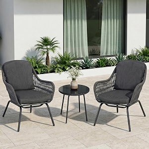 brishi garden patio seating chair and table set outdoor balcony garden coffee table set furniture with 1 table and 2 chairs set with cushion darkgrey