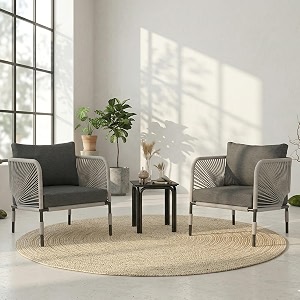 brishi garden patio seating chair and table set outdoor balcony garden coffee table set furniture with 1 table and 2 chairs set with cushion light grey