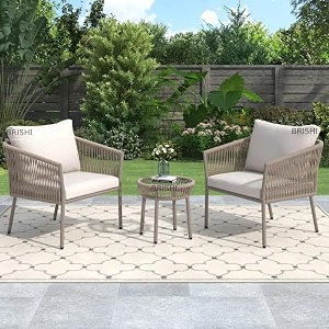 brishi garden patio seating chair and table set outdoor balcony garden coffee table set furniture with 1 table and 2 chairs set with cushion braid and rope beigewhite