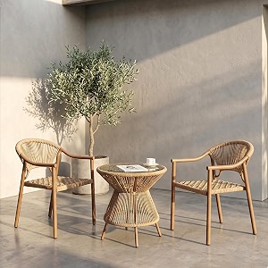 brishi garden patio seating chair and table set outdoor balcony garden coffee table set furniture with 1 table and 2 chairs set with cushion brown
