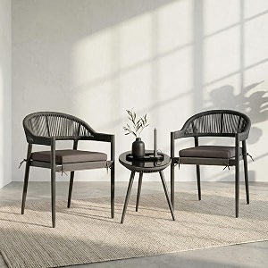 brishi garden patio seating chair and table set outdoor balcony garden coffee table set furniture with 1 table and 2 chairs set with cushion dark-grey