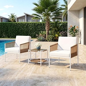 brishi garden patio seating chair and table set outdoor balcony garden coffee table set furniture with 1 table and 2 chairs set with cushion beige