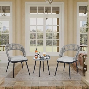 brishi garden patio seating chair and table set outdoor balcony garden coffee table set furniture with 1 table and 2 chairs set with cushion grey black