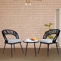 BRISHI Garden Patio Seating Chair and Table Set Outdoor Balcony Garden Coffee Table Set Furniture with 1 Table and 2 Chairs Set with Cushion (Black Grey)
