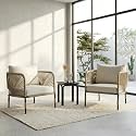 BRISHI Garden Patio Seating Chair and Table Set Outdoor Balcony Garden Coffee Table Set Furniture with 1 Table and 2 Chairs Set with Cushion (White-Beige)