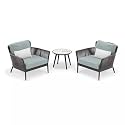 BRISHI Garden Patio Seating Chair and Table Set Outdoor Balcony Garden Coffee Table Set Furniture with 1 Table and 2 Chairs Set with Cushion (Grey.)