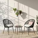 BRISHI Garden Patio Seating Chair and Table Set Outdoor Balcony Garden Coffee Table Set Furniture with 1 Table and 2 Chairs Set with Cushion (Black-White)