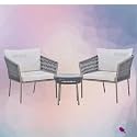 BRISHI Garden Patio Seating Chair and Table Set Outdoor Balcony Garden Coffee Table Set Furniture with 1 Table and 2 Chairs Set with Cushion (Grey-White)