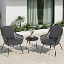 BRISHI Garden Patio Seating Chair and Table Set Outdoor Balcony Garden Coffee Table Set Furniture with 1 Table and 2 Chairs Set with Cushion (Darkgrey)