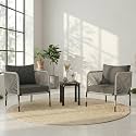 BRISHI Garden Patio Seating Chair and Table Set Outdoor Balcony Garden Coffee Table Set Furniture with 1 Table and 2 Chairs Set with Cushion (Light Grey)