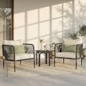 BRISHI Garden Patio Seating Chair and Table Set Outdoor Balcony Garden Coffee Table Set Furniture with 1 Table &amp; 2 Chairs Set with Cushion (Dark Grey)