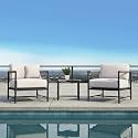 BRISHI Garden Patio Seating Chair and Table Set Outdoor Balcony Garden Coffee Table Set Furniture with 1 Table and 2 Chairs Set with Cushion Braid and Rope (Grey)