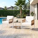 BRISHI Garden Patio Seating Chair and Table Set Outdoor Balcony Garden Coffee Table Set Furniture with 1 Table and 2 Chairs Set with Cushion (Beige.)