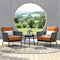 BRISHI Garden Patio Seating Chair and Table Set Outdoor Balcony Garden Coffee Table Set Furniture with 1 Table and 2 Chairs Set with Cushion Braid &amp; Rope (Grey/Orange), 64 cm, 67 cm, 23 inch