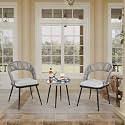 BRISHI Garden Patio Seating Chair and Table Set Outdoor Balcony Garden Coffee Table Set Furniture with 1 Table and 2 Chairs Set with Cushion (Grey Black)