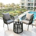 BRISHI Garden Patio Seating Chair and Table Set Outdoor Balcony Garden Coffee Table Set Furniture with 1 Table and 2 Chairs Set with Cushion (Black.)