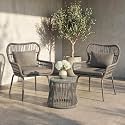 BRISHI Braid &amp; Rope Garden Patio Seating Chair and Table Set Outdoor Balcony Garden Coffee Table Set Furniture with 1 Table and 2 Chairs Set with Cushion (Dark Gray), 61 cm , 61 cm , 81.3 cm