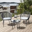 BRISHI Garden Patio Seating Chair and Table Set Outdoor Balcony Garden Coffee Table Set Furniture with 1 Table and 2 Chairs Set with Cushion (Gray)