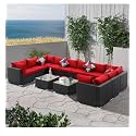 BRISHI Outdoor 10 Seater Sofa Set || Balcony Sofa || Patio Furniture Sets || Indoor Sofa || Wicker Rattan Garden Sofa Set with Cushion and Center Table (Red-Black)