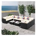 BRISHI Outdoor 10 Seater Sofa Set || Balcony Sofa || Patio Furniture Sets || Indoor Sofa || Wicker Rattan Garden Sofa Set with Cushion and Center Table (Black-Beige)