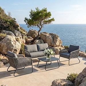 brishi outdoor sofa set  balcony sofa  patio furniture sets  conversation sets  braid amp rope garden 4 seater grey