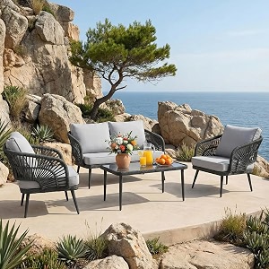 brishi outdoor sofa set  balcony sofa  patio furniture sets  conversation sets  braid amp rope garden 4 seater-grey