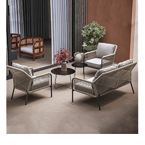 brishi outdoor sofa set  balcony sofa  patio furniture sets  conversation sets  braid amp rope garden sofa set and center table 4 seater- beige