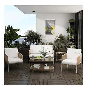 brishi outdoor sofa set  balcony sofa  patio furniture sets  conversation sets  braid amp rope garden sofa set and center table 4 seater- beige- off white