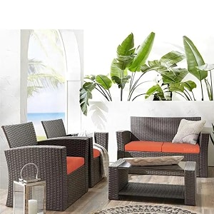 brishi outdoor sofa set  balcony sofa  patio furniture sets  indoor sofa wicker rattan garden sofa set with cushion and center table 4 seater-dark brown-orange