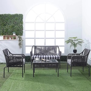 brishi outdoor sofa set  balcony sofa  patio furniture sets  conversation sets  braid amp rope garden sofa set and center table 4 seater- grey