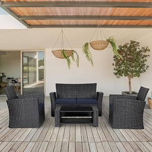 brishi outdoor sofa set  balcony sofa  patio furniture sets  indoor sofa wicker rattan garden sofa set with cushion and center table black-navy blue