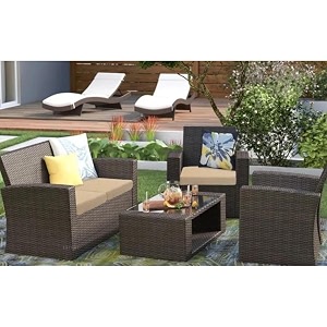 brishi outdoor sofa set  balcony sofa  patio furniture sets  indoor sofa wicker rattan garden sofa set with cushion and center table darkbrown-beige
