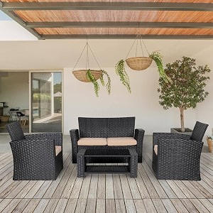 brishi outdoor sofa set  balcony sofa  patio furniture sets  indoor sofa wicker rattan garden sofa set with cushion and center table black-beige