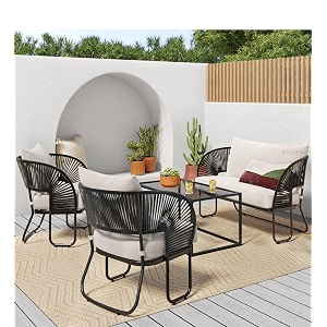 brishi outdoor sofa set  balcony sofa  patio furniture sets  conversation sets  braid amp rope garden sofa set and center table 4 seater- black