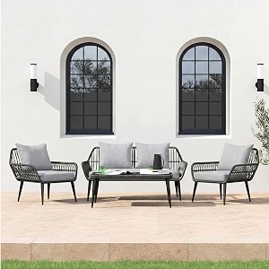 brishi outdoor sofa set  balcony sofa  patio furniture sets  conversation sets  braid amp rope garden sofa set and center table 4 seater black-grey